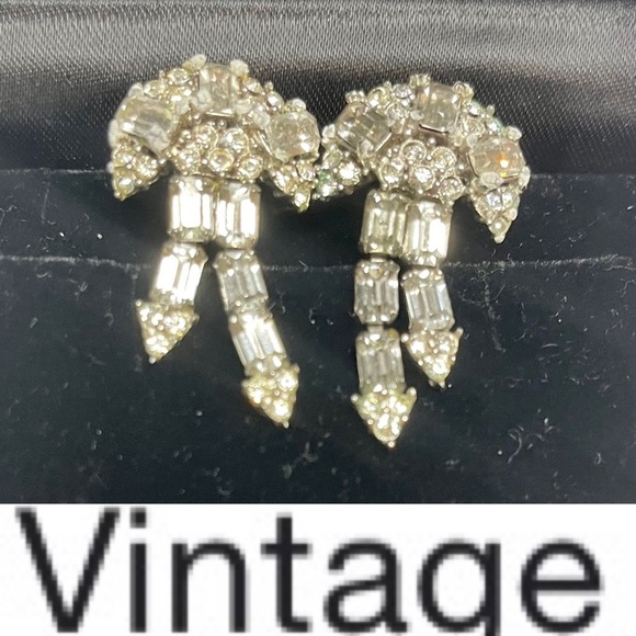 Vintage Mid Century Art Deco Cascading Rhinestone Earrings - Picture 2 of 9